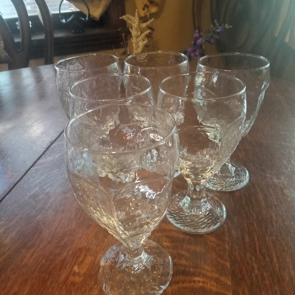 Vintage Libbey Chilvary Textured Hexagonal Stemware Set Of 6